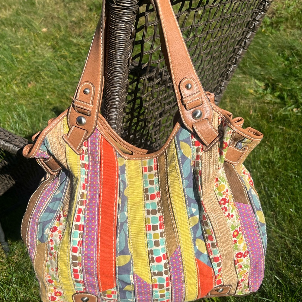 Miriam’s Fossil Patchwork Stripe Hobo Purse Bag T… - image 8